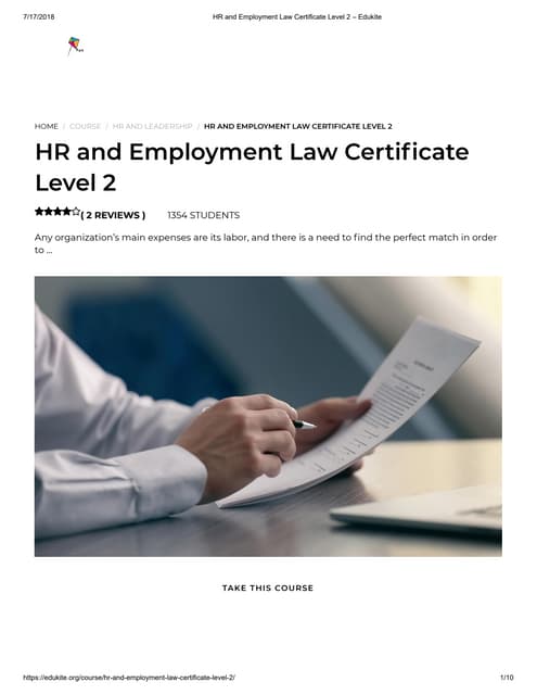 Hr and Employment Law Certificate Level 2 Edu Kite PDF Hr and Employment Law Certificate Level 2 Edu Kite PDF