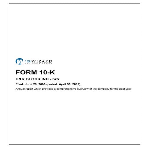 Q2 2009 Earning Report of H&R Block, Inc.