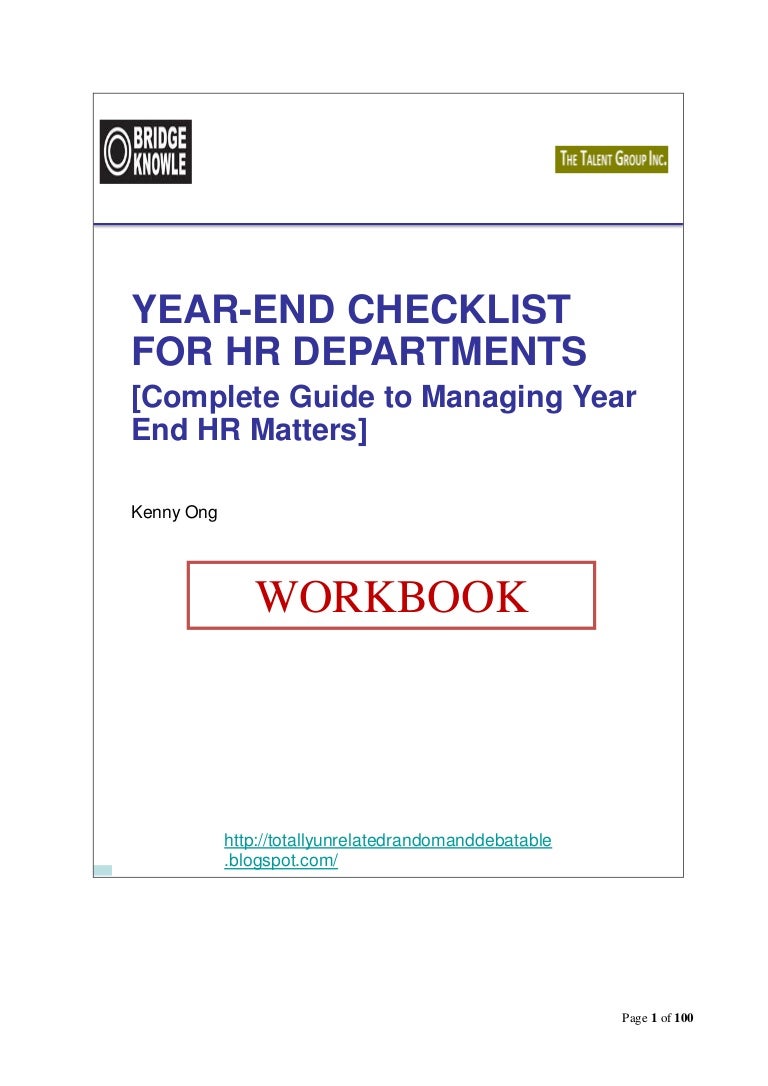 Bridgeknowle) Year End Checklist For Hr - Companion Workbook