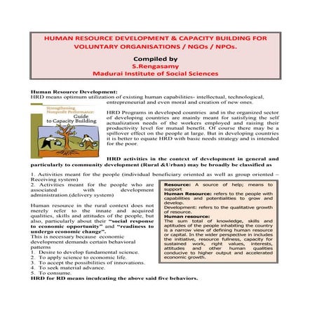 Human Resource Development and capacity building for NGOs, NPOs, VOs