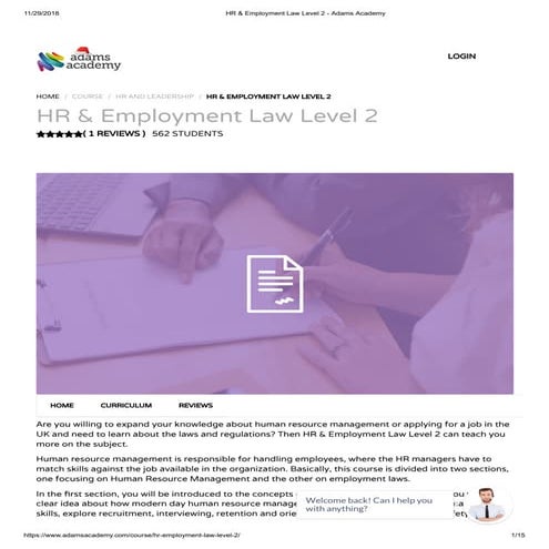 HR & Employment Law Level 2 - Adams Academy