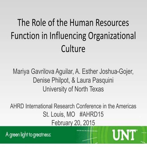 The Role of the Human Resources Function in Influencing Organizational Culture