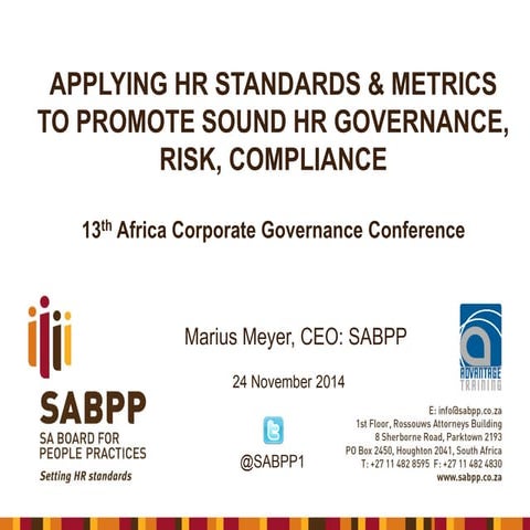 HR Governance, Risk, Compliance slides at 13th African Corporate Governance C...
