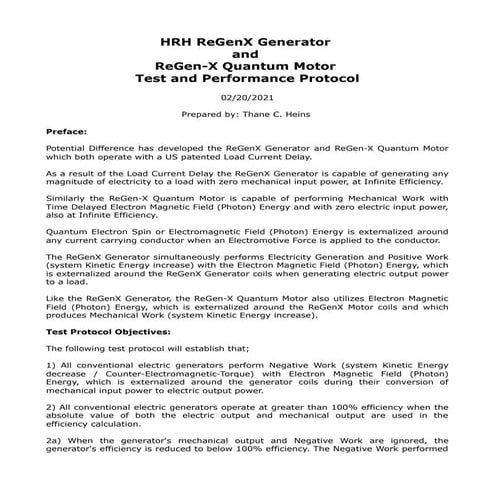 ReGenX Generator and ReGenX Quantum Motor Test and Performance Protocol ...