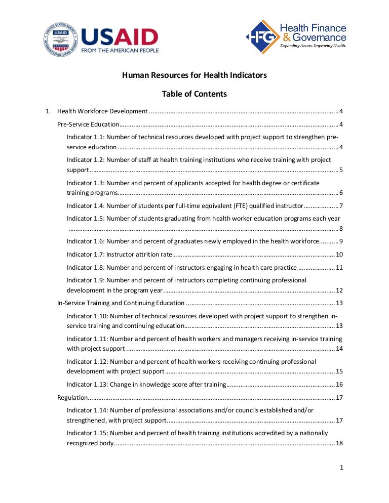 Human Resources for Health Indicators Reference Sheet