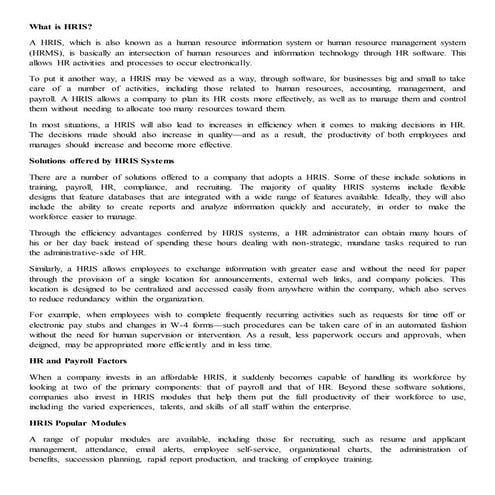  HUMAN RESOURCE INFORMATION SYSTEM