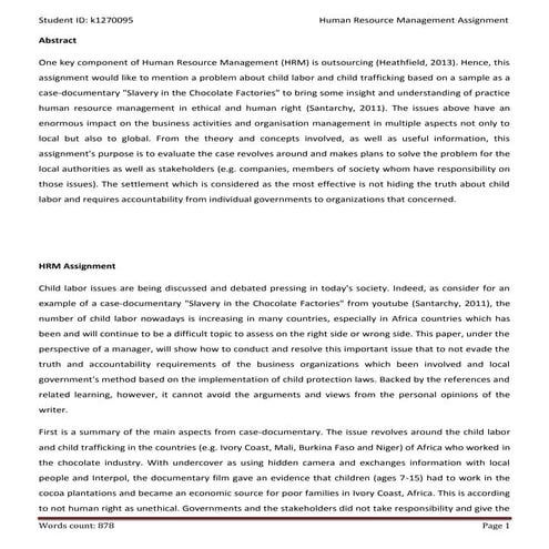 Human Resource Management: Case-Study on 'Slavery in the Chocolate Factories'