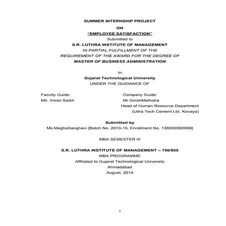  Project report on Employee Satisfaction