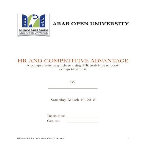 HR AND COMPETITIVE ADVANTAGE-A comprehensive guide to using HR activities to ...