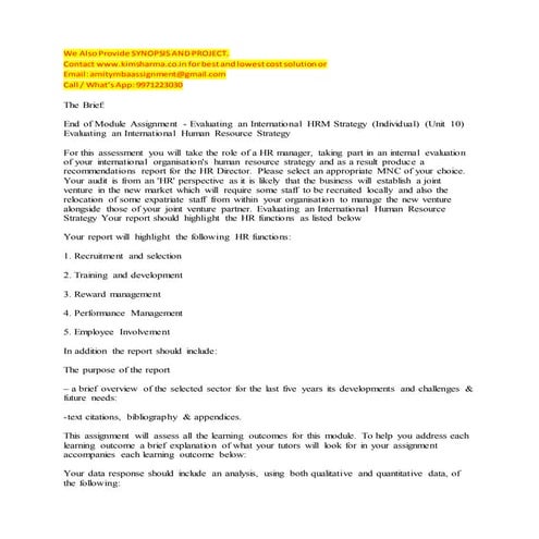 Evaluating an International Human Resource Strategy