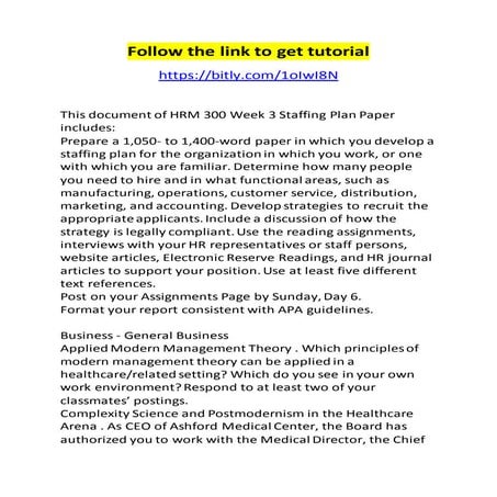 Hrm 300 week 3 staffing plan paper