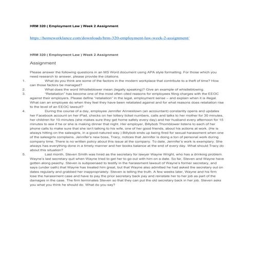 Hrm 320 ( employment law ) week 2 assignment