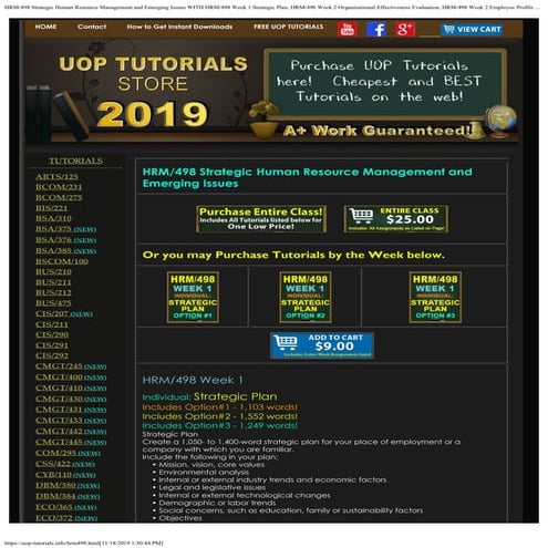 HRM/498 ENTIRE CLASS UOP TUTORIALS