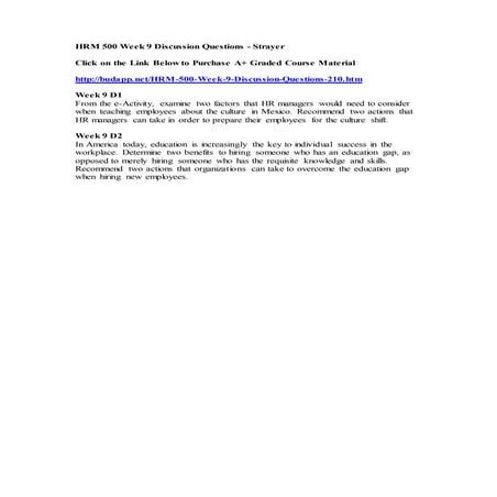 Hrm 500 week 9 discussion