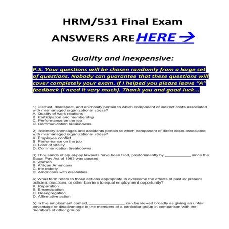 Hrm 531 final exam mcq`s correct answers 100%