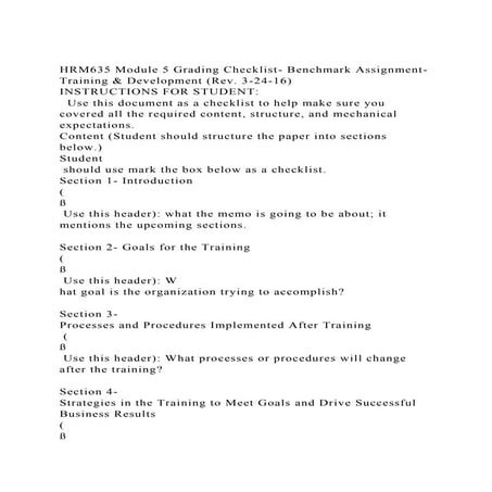 Benchmark Assignment Training And Development – HFZA