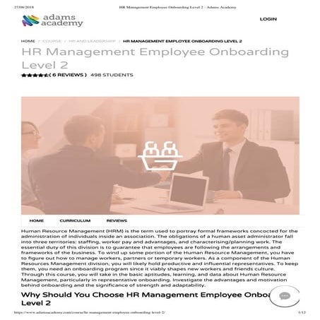 HR Management Employee Onboarding Level 2 - Adams Academy