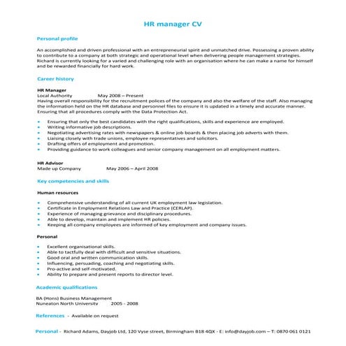 Hr manager cv_template