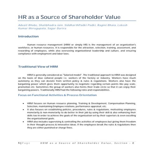Hrm as a source of shareholder value