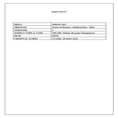 SMU DRIVE SPRING 2017  MBA106 –Human Resource Management free solved assignment