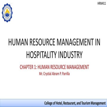 Introduction to Human Resource Management in Hospitality Industry