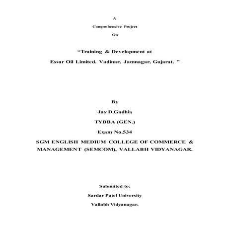 HRM project on Training And development