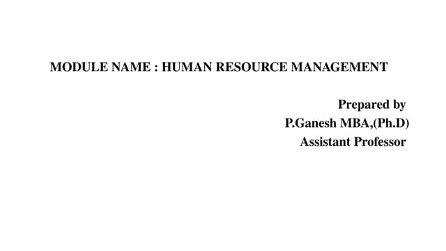Human Resource Management  Principles and concepts