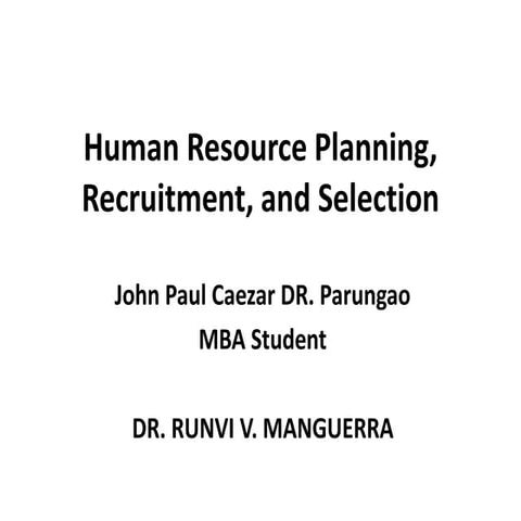 Human Resource Planning Recruitment and Selection