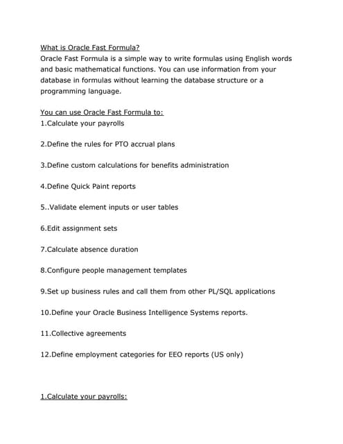 Oracle HRMS Fast Formula
