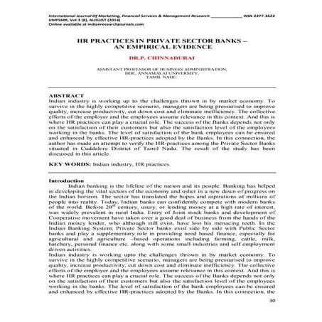 HR PRACTICES IN PRIVATE SECTOR BANKS   AN EMPIRICAL EVIDENCE
