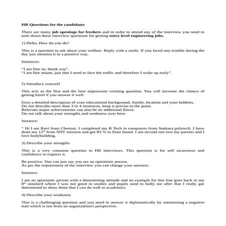 Hr questions for the candidates