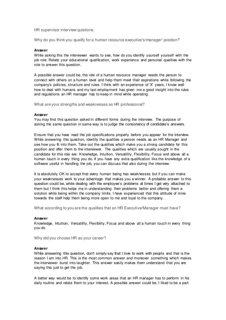 Hr Supervisor Interview Quistions Hr Supervisor Interview Quistions