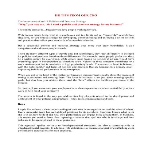 HR TIPS FROM OUR CEO