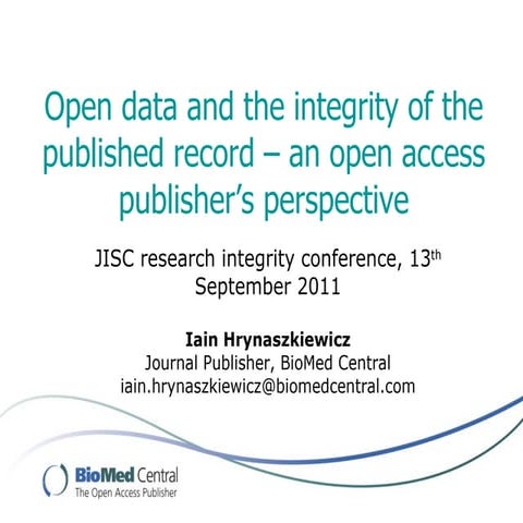 Iain Hrynaszkiewicz - Research Integrity: Integrity of the published record