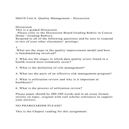 HS410 Unit 6 Quality Management - DiscussionDiscussionThi.docx