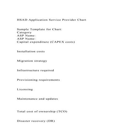 HSAD Application Service Provider Chart Sample Template for .docx