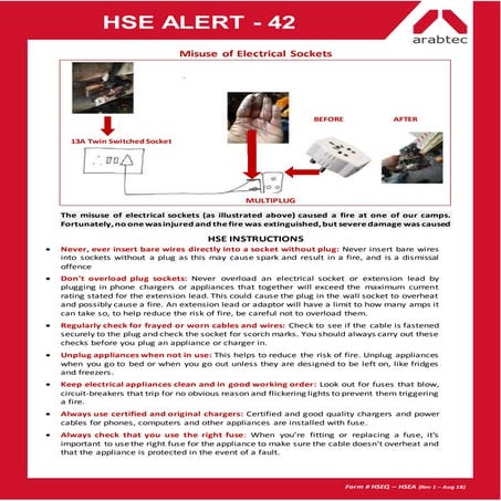 Hse alert 42 2018 unsafe use of electrical sockets
