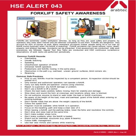 Hse alert 43 forklift safety