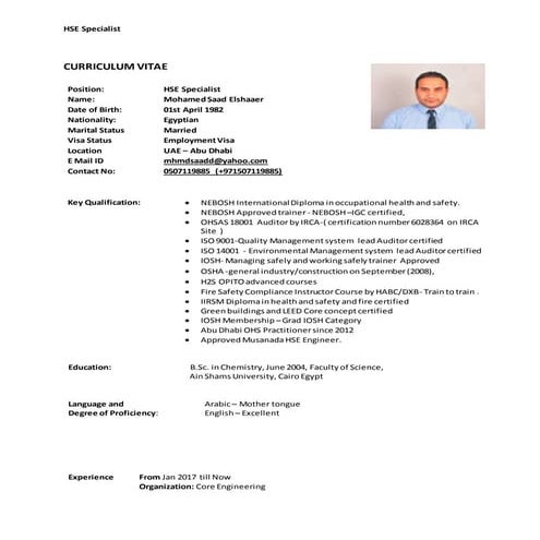 Hse specialist cv | DOCX
