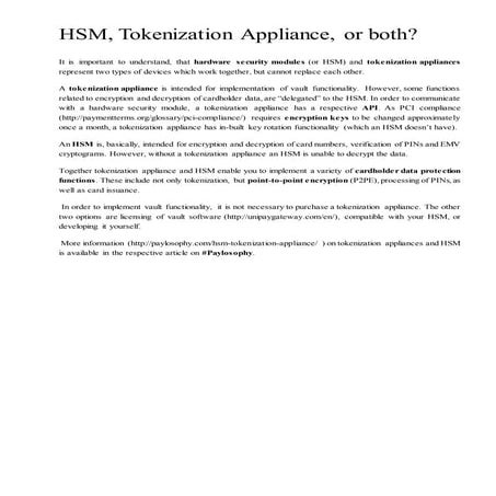 HSM, Tokenization Appliance, or both?