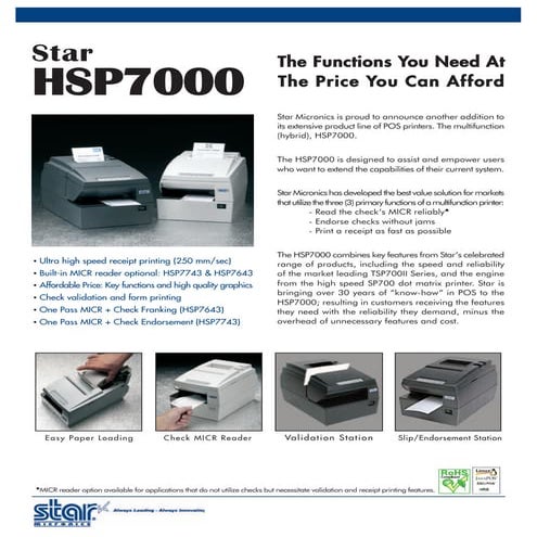 Star Micronics HSP7000 Series Product Sheet