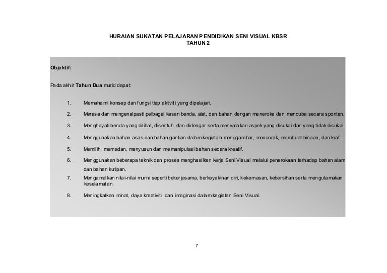 huraian sukatan pelajaran psv tahun 2