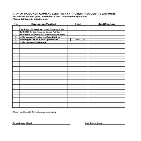 H S  Recreation  Capital  Request