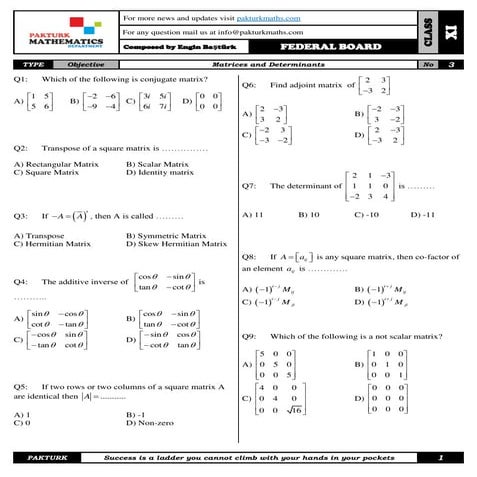 Mcqs -Matrices and determinants | PDF