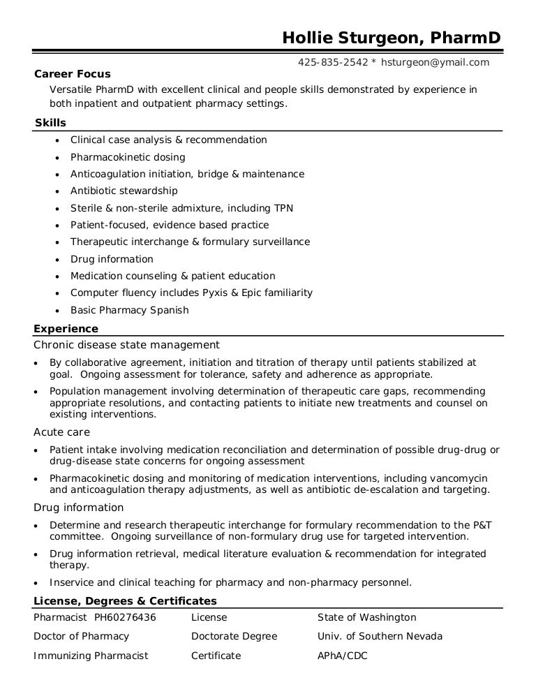 community pharmacist resumes