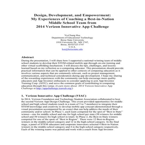 Design, Development, and Empowerment: My Experiences of Coaching a Best-in-Na...