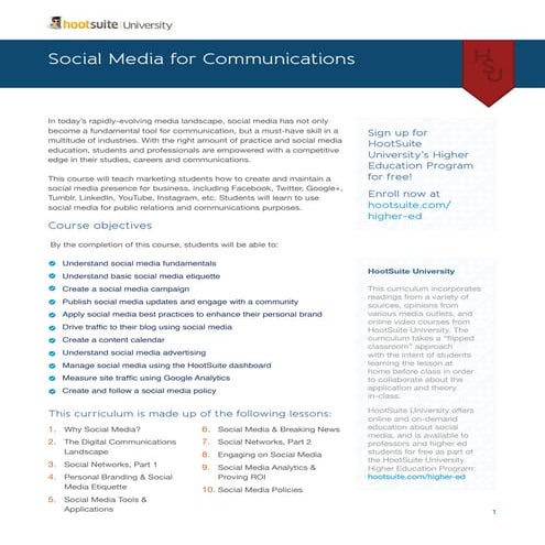 Social Media for Communications Curriculum 