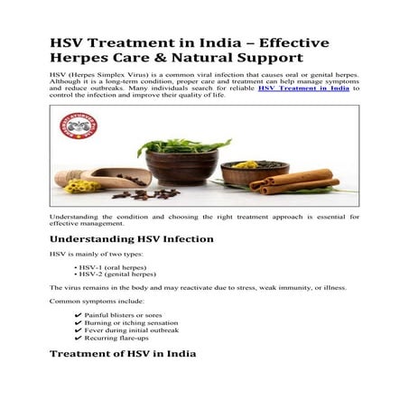 HSV Treatment in India | Herpes Simplex Virus Care | PDF