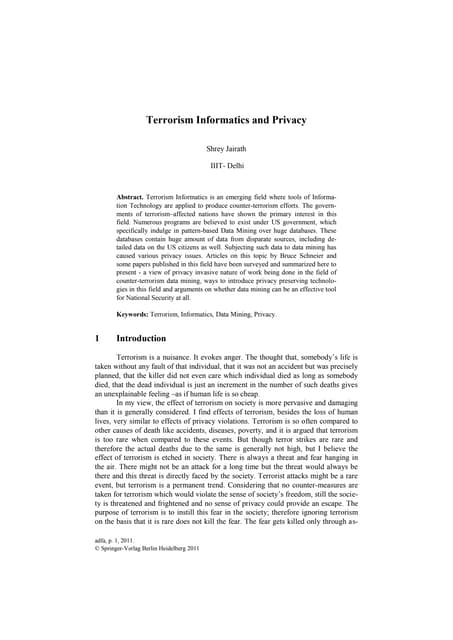 Privacy and terrorism informatics