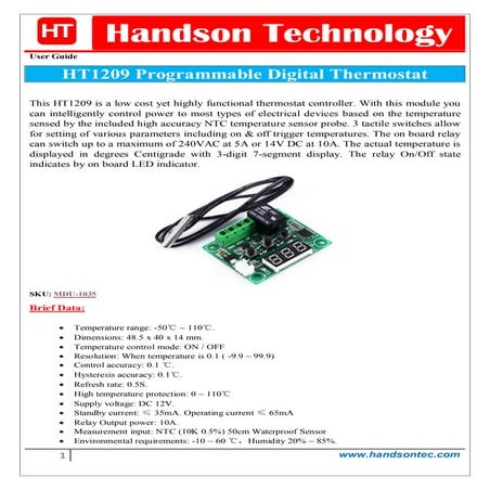Ht1209 digital thermometer User Guide